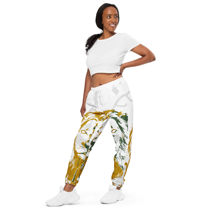 Unisex Track Pants - White-Yellow Lion