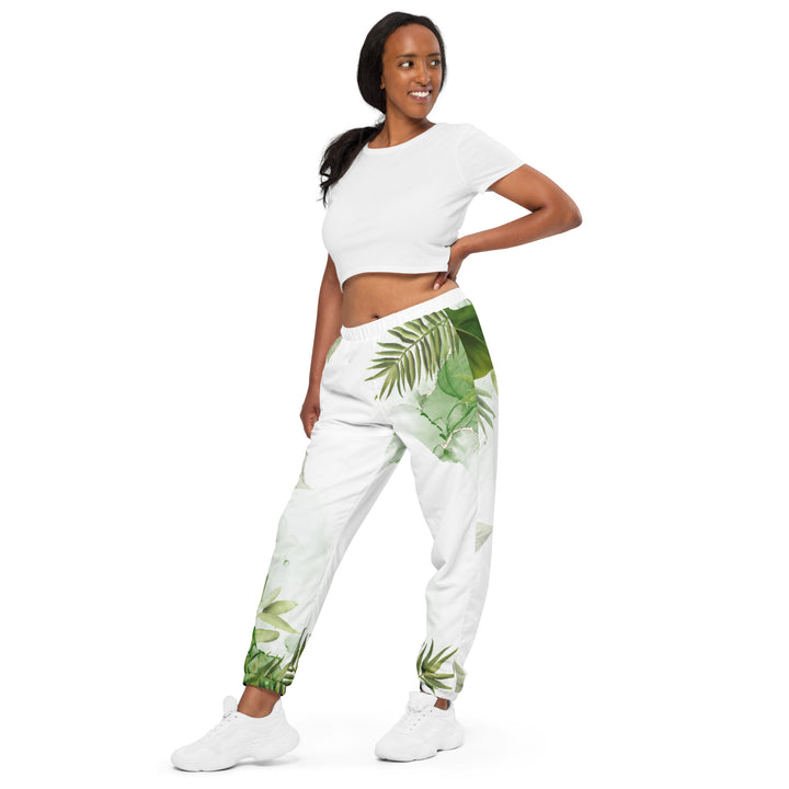 Unisex Track Pants - White-Green Leaves