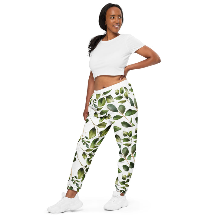 Unisex Track Pants - White-Green Plant