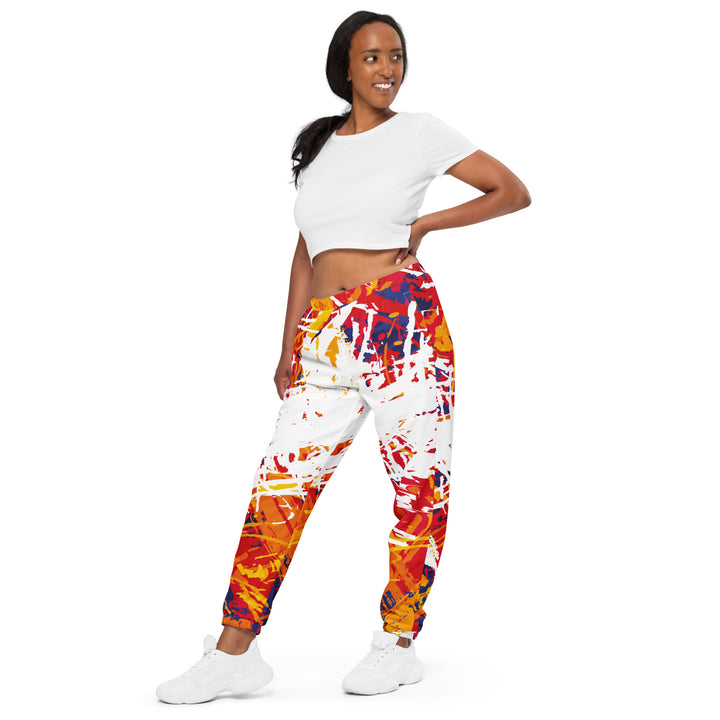 Unisex Track Pants - White-Orange Rage