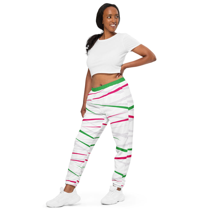 Unisex Track Pants - White-Green Spike