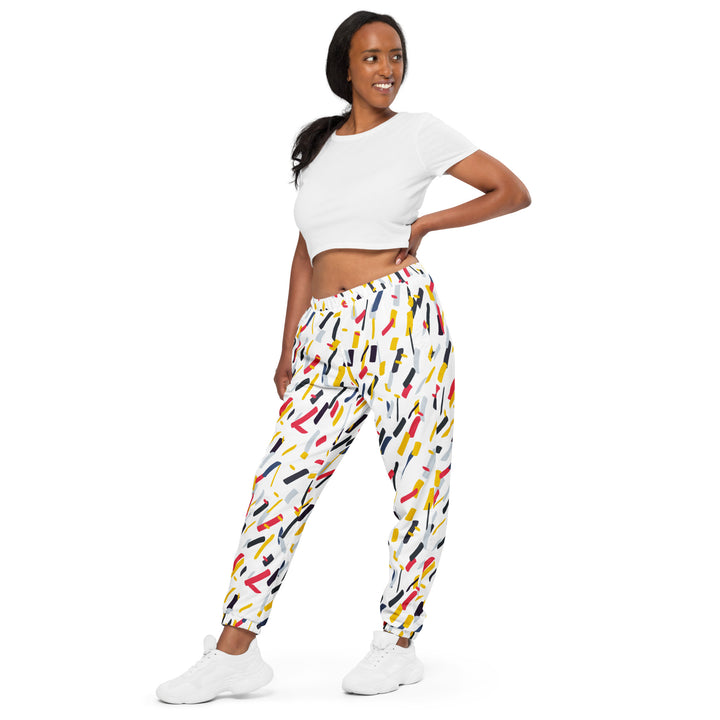 Unisex Track Pants - White-Red Confetti