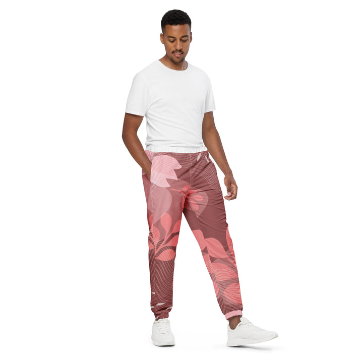 Unisex Track Pants - Red-White Plant