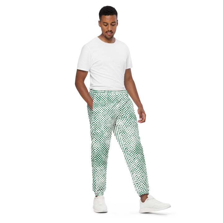 Unisex Track Pants - White-Green Grid