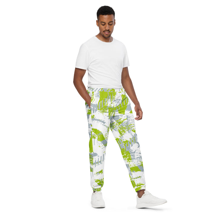 Unisex Track Pants - White-Green Spray