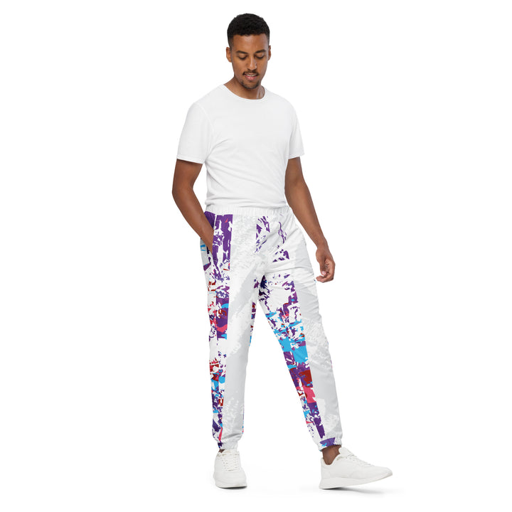 Unisex Track Pants - White-Purple Bar