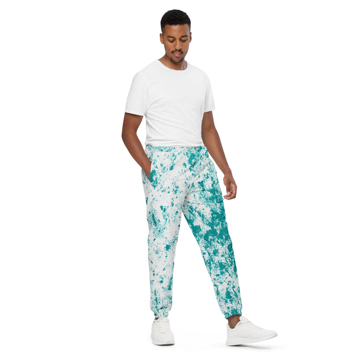 Unisex Track Pants - White-Turquoise Paint