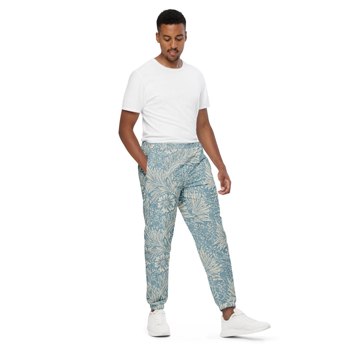 Unisex Track Pants - Beige-Blue Flower