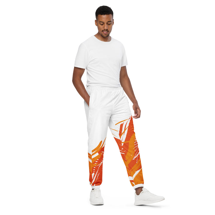 Unisex Track Pants - White-Orange Flame