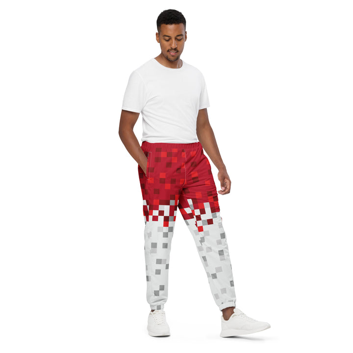 Unisex Track Pants - White-Red Pixel