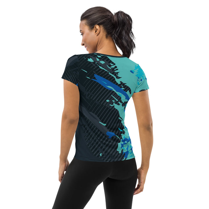 Women's Athletic T-shirt - Black-Blue Surf