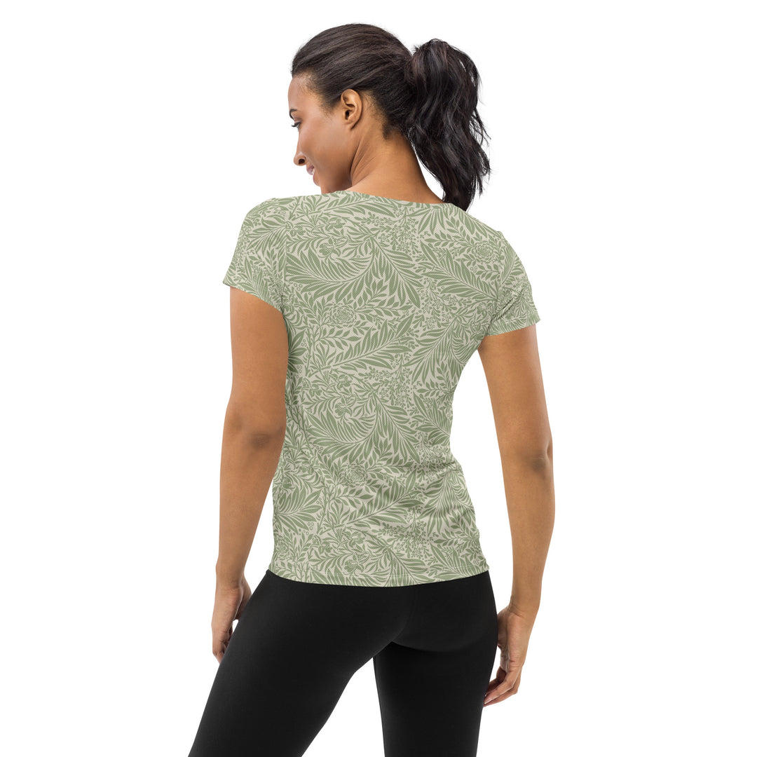 Women's Athletic T-shirt - Beige-Green Flower