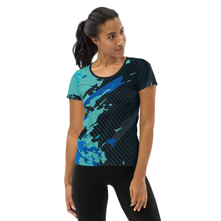 Women's Athletic T-shirt - Black-Blue Surf