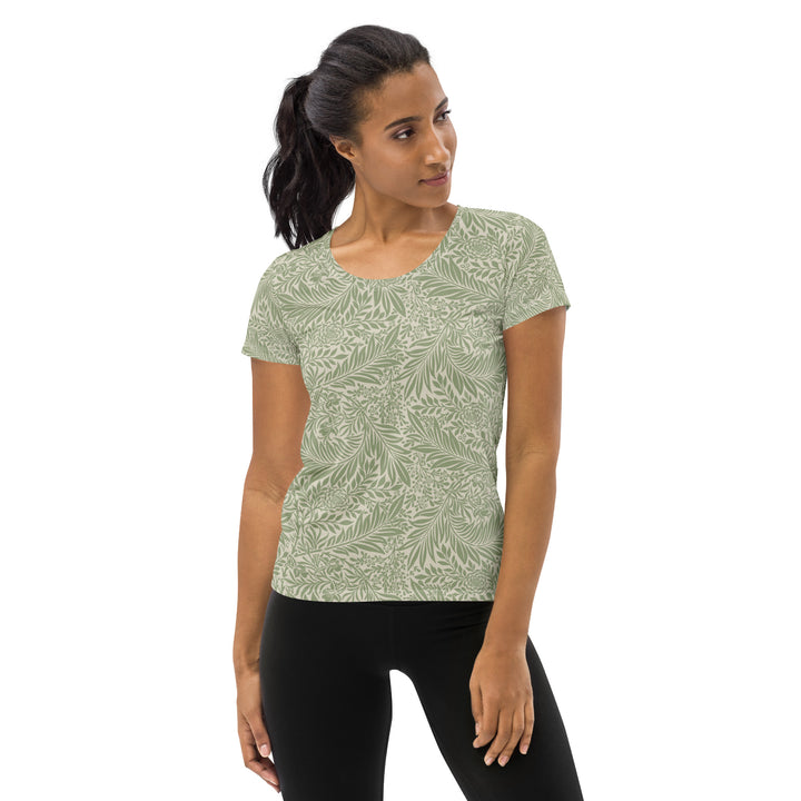 Women's Athletic T-shirt - Beige-Green Flower