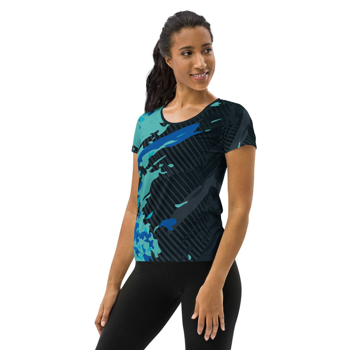 Women's Athletic T-shirt - Black-Blue Surf