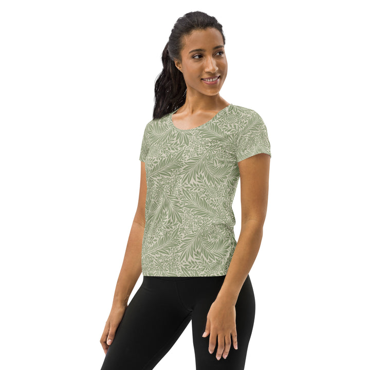 Women's Athletic T-shirt - Beige-Green Flower