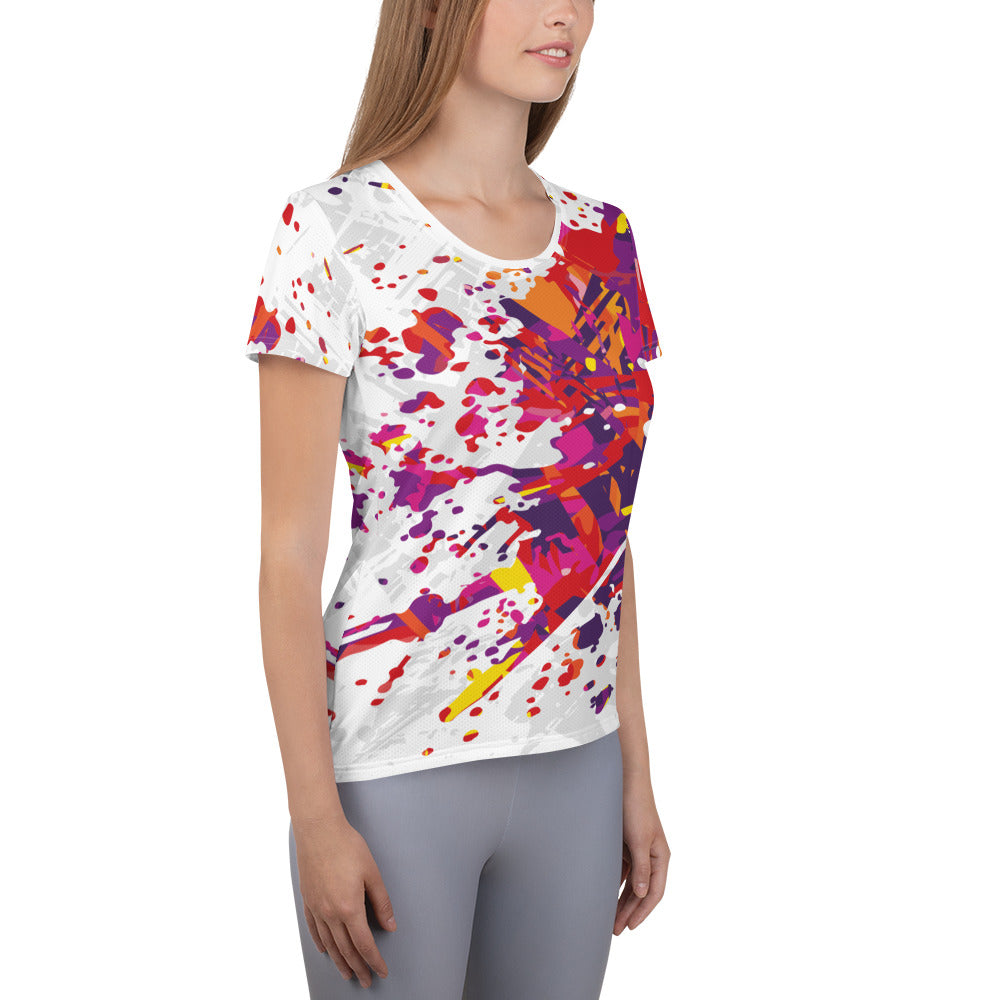 Women's Athletic T-shirt - White-Red Explosion