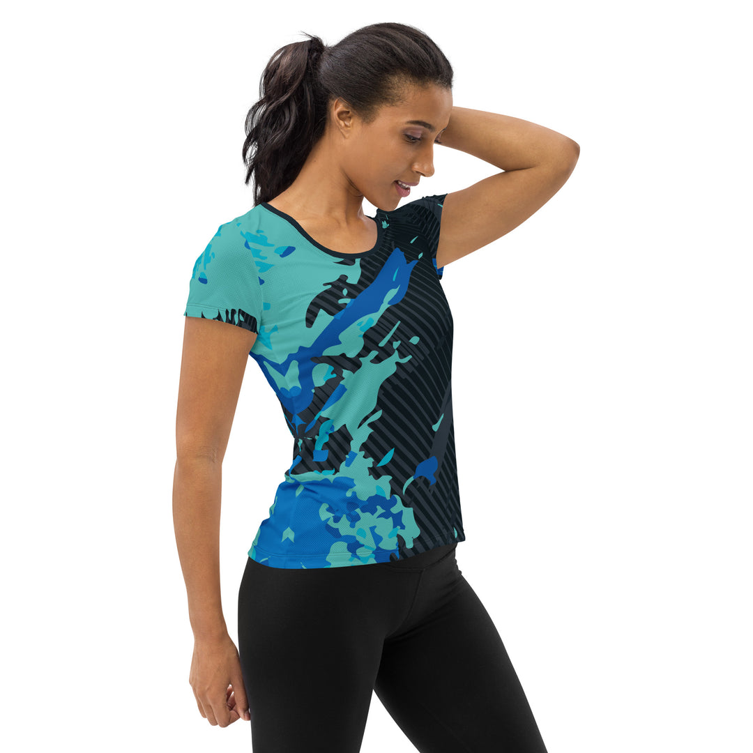 Women's Athletic T-shirt - Black-Blue Surf