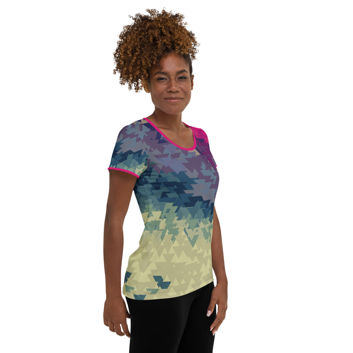 Women's Athletic T-shirt - Beige-Pink Sunset