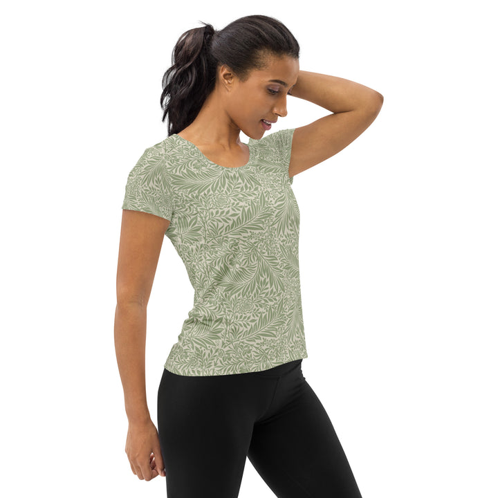 Women's Athletic T-shirt - Beige-Green Flower